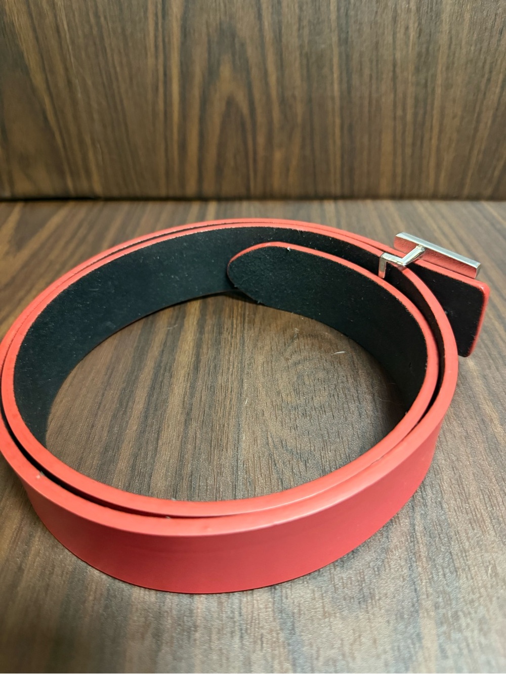 Burberry Red Leather TB Monogram Belt with Silver Buckle - Picture 2 of 3